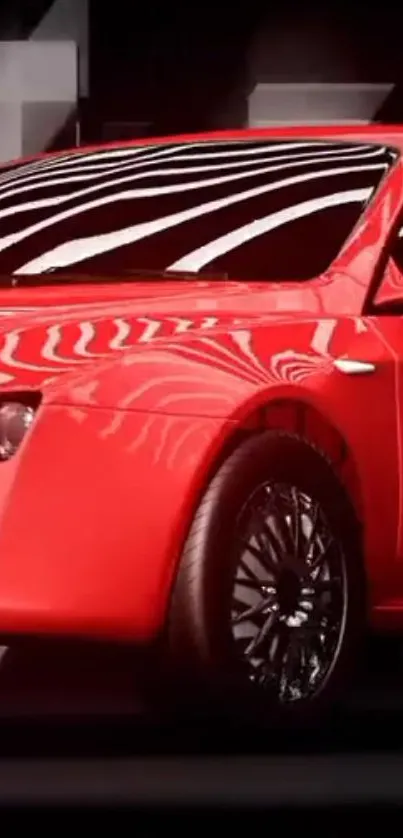 Vibrant red sports car parked stylishly.