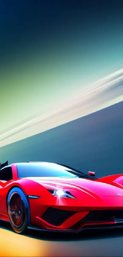 Red sports car on vibrant background wallpaper.