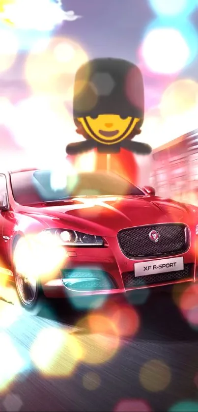 Red sports car with vibrant motion blur effect.