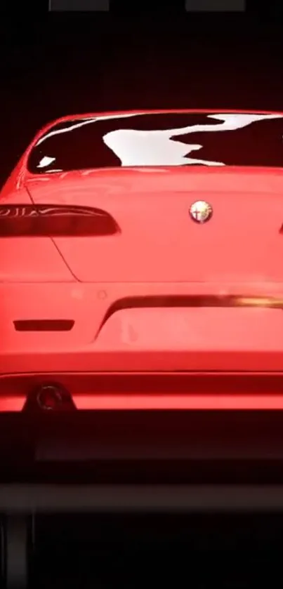 Rear view of a red sports car in a mobile wallpaper.