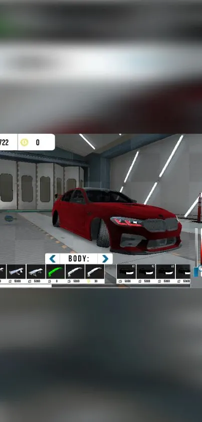 Red sports car in a modern garage wallpaper.