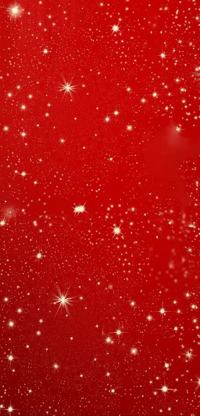 Mobile wallpaper with a red starry night sky full of shimmering stars.