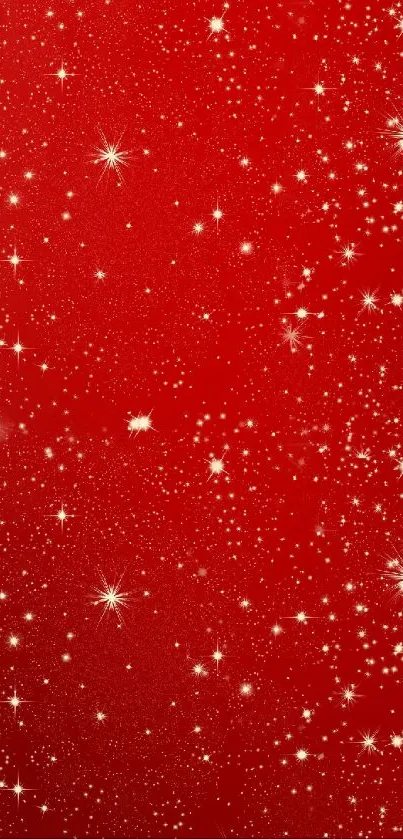 Starry red night sky wallpaper with shimmering celestial lights.