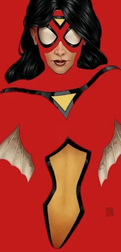 Vibrant superheroine in red costume illustration