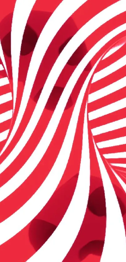 Red and white abstract swirl phone wallpaper with dynamic stripes.