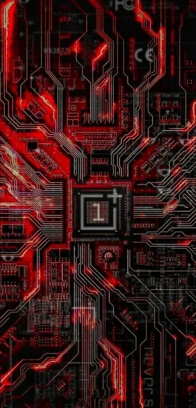 Red circuit board design for mobile wallpaper.