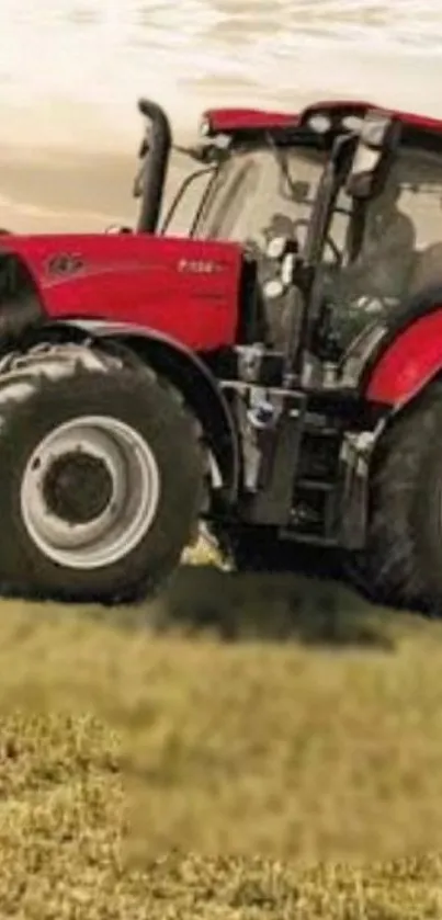 Red tractor in a tranquil field setting wallpaper.