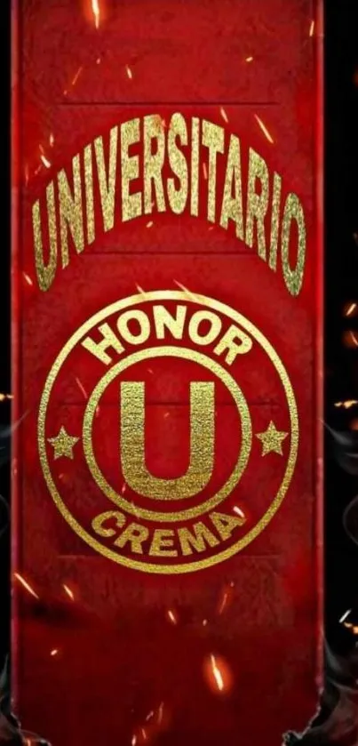 Universitario mobile wallpaper with fiery red and gold design.