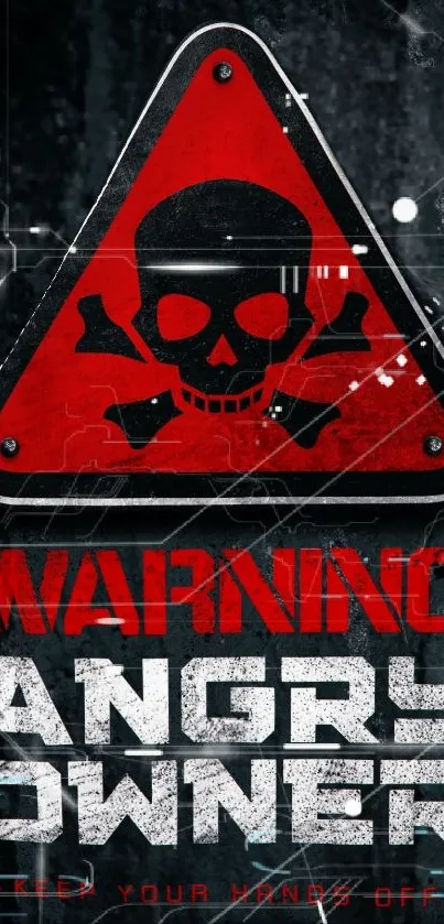 Red warning sign with skull on a dark background wallpaper.