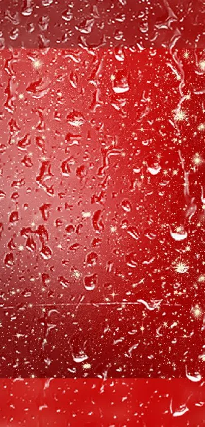 Red wallpaper with realistic water droplets creating a dynamic texture.