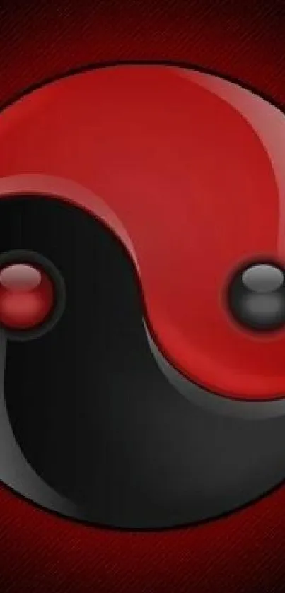 Red and black Yin Yang symbol on a mobile wallpaper.