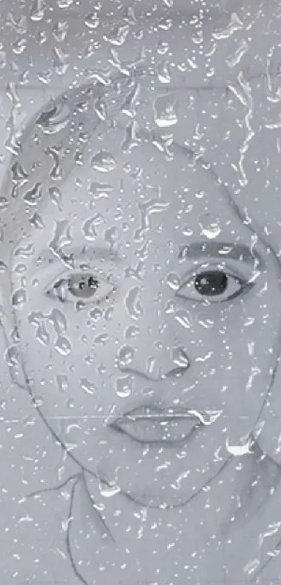 Black and white portrait with raindrop effect.