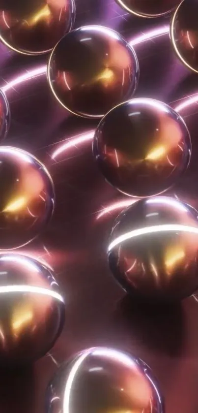 Reflective metallic spheres in abstract arrangement.