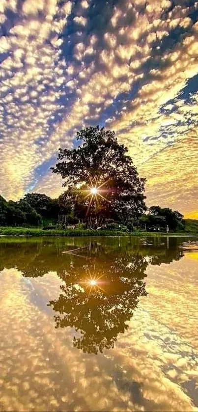 Beautiful sunset reflecting over a calm lake with a glowing sky.