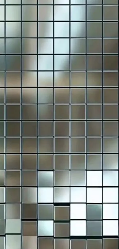 Reflective tile grid with metallic design wallpaper.
