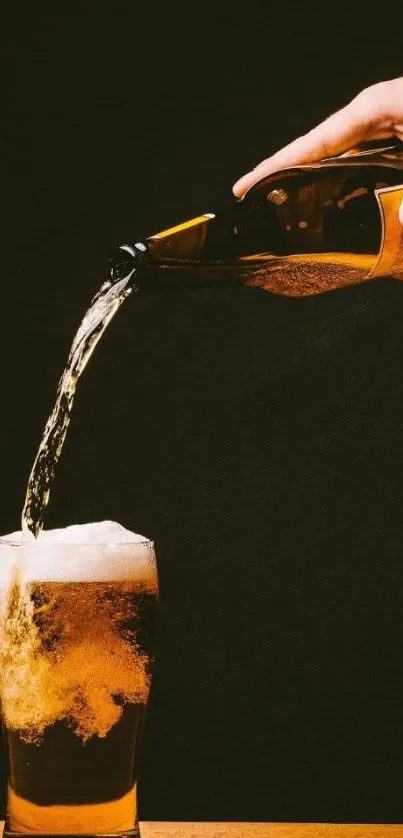 Beer being poured into a glass with a dark background.