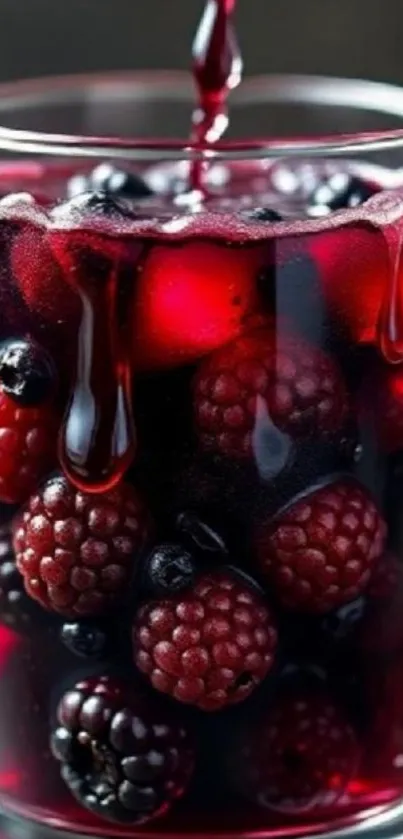 Glass of berry juice with fresh berries, vibrant and refreshing.