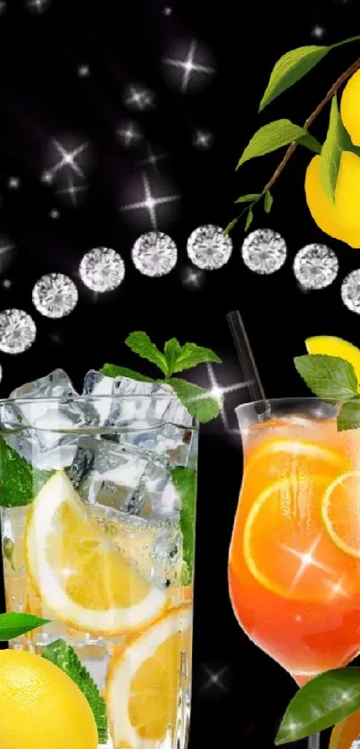 Vibrant mobile wallpaper with citrus cocktails and sparkling accents.
