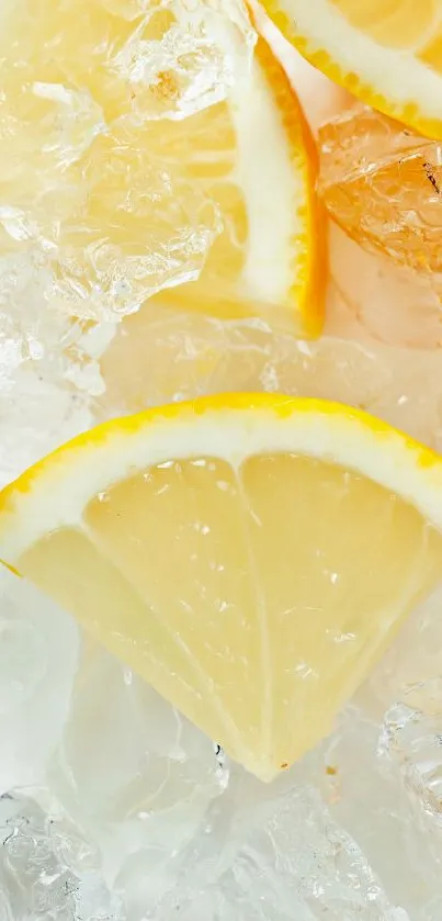 Citrus and ice wallpaper with orange and lemon slices for a refreshing phone background.