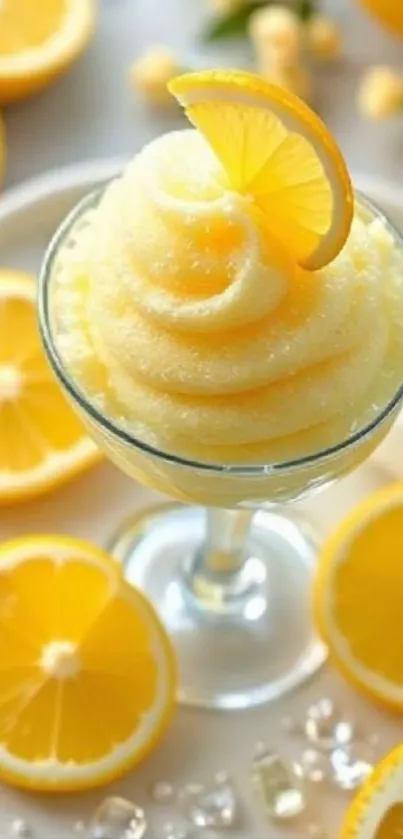 Glass of creamy lemon dessert with slices.