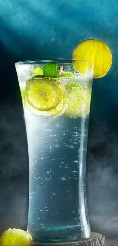 Tall glass of lemon water with vibrant citrus slices.