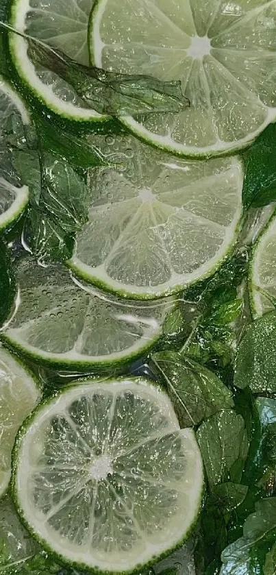 Mobile wallpaper with lime slices and mint.