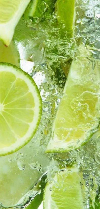 Mobile wallpaper featuring lime slices in water.