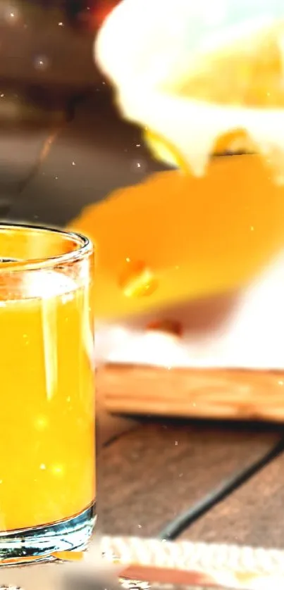 Glass of orange juice with a vibrant sunlight effect.