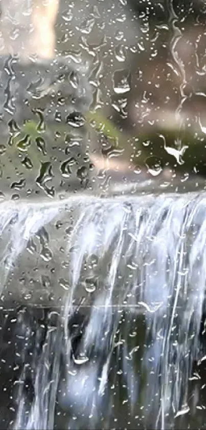 Raindrop-patterned mobile wallpaper of a cascading waterfall.