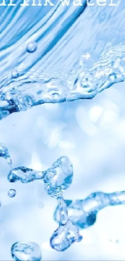 Refreshing water splash with text 'drink water' on a light blue background.