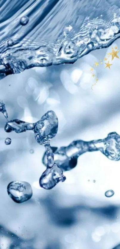 Dynamic water splash with a blue background for phone wallpaper.