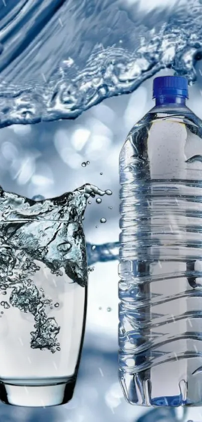 Mobile wallpaper with water bottle and splash effect