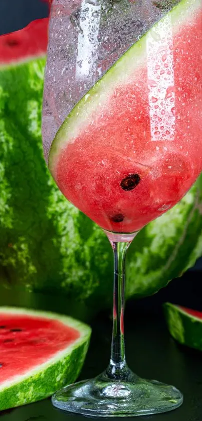 Vibrant watermelon cocktail in a glass with juicy slices.