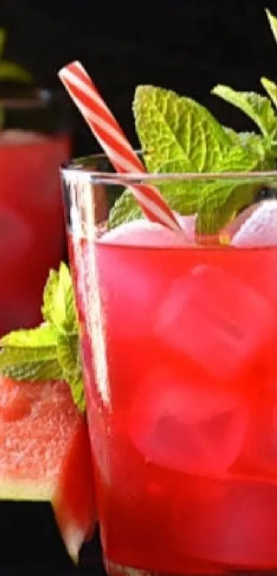 Refreshing watermelon drink with mint and lime.