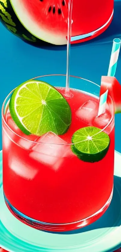 Vibrant watermelon and lime drink wallpaper with summer vibes.