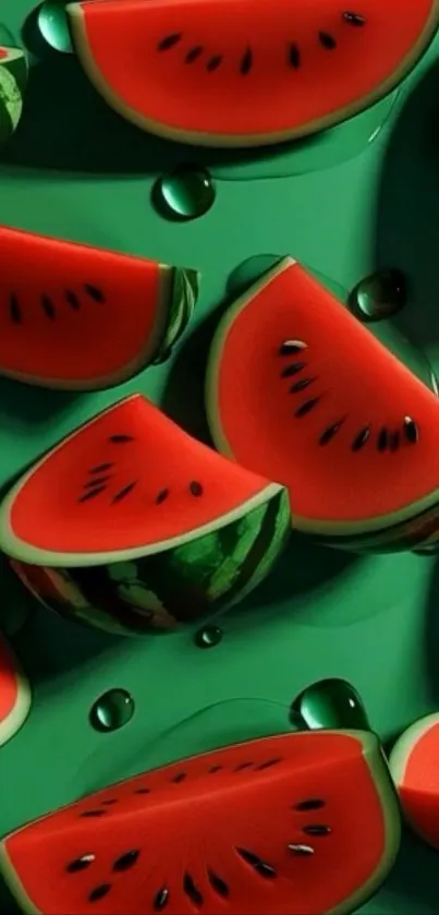 Watermelon slices pattern on green background.