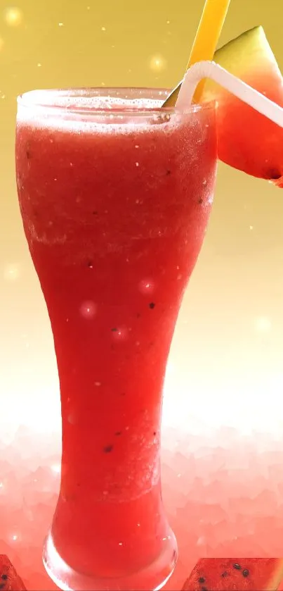 Vibrant watermelon smoothie wallpaper with fruit slices and a tropical drink.