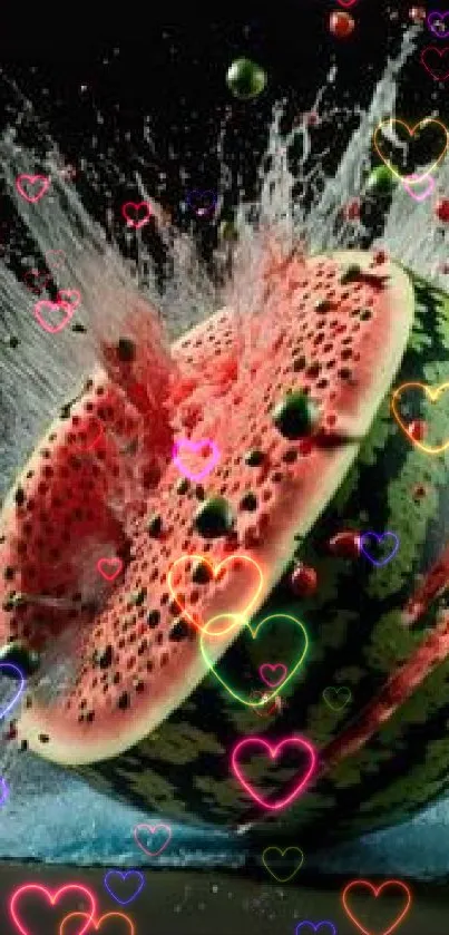 Exploding watermelon in vibrant splash art with green and red tones.