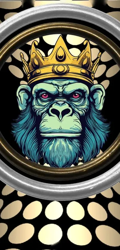 Illustrated gorilla with a golden crown in bold design.