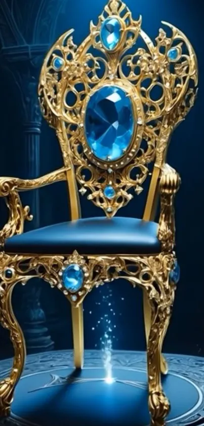 Intricate blue gemstone throne with gold accents.