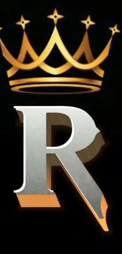 Golden crown above the letter R logo on black background.