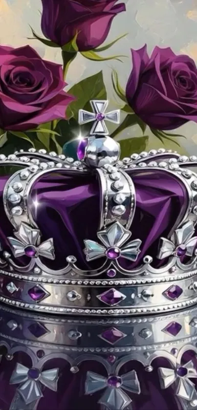 Silver crown with purple jewels and roses