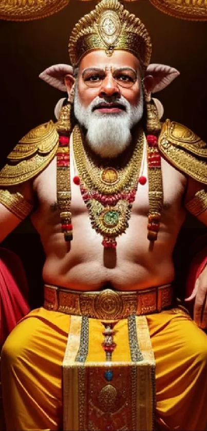 Majestic deity seated on a golden throne with luxurious details.