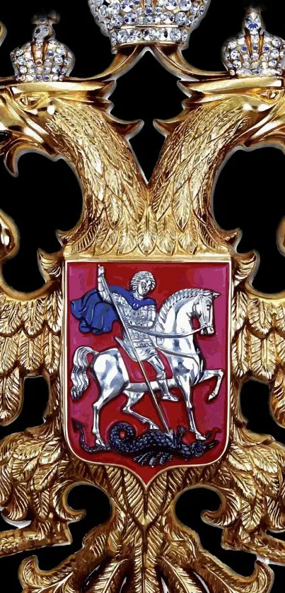 Golden double-headed eagle crest with a central shield and crowns.