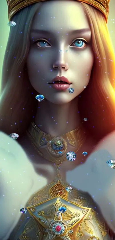 Elegant fantasy portrait wallpaper with jewels and gold accents.