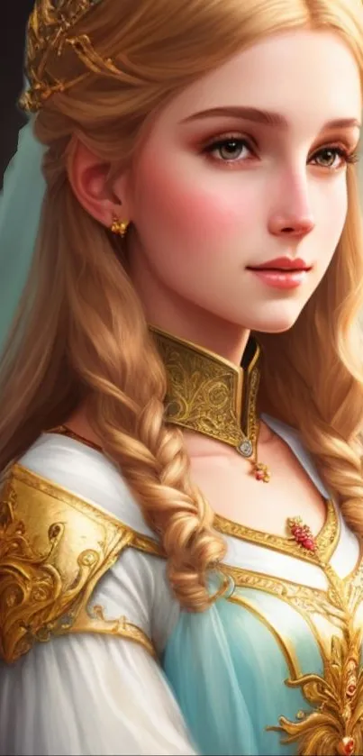 Elegant fantasy princess portrait with intricate details and soft colors.