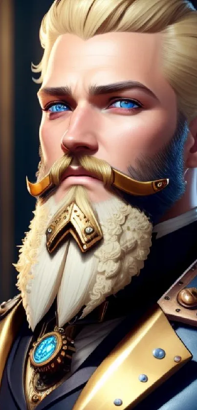 Portrait of a regal gentleman with blonde hair and blue eyes, wearing royal attire.