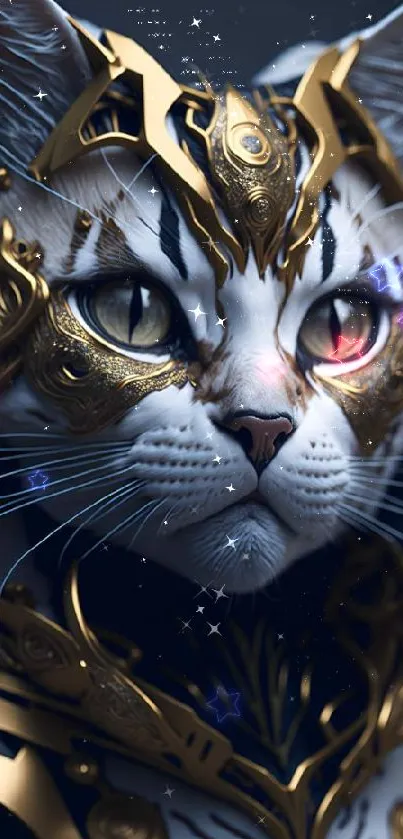 Majestic cat in gold armor mobile wallpaper