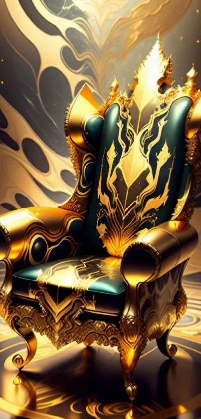 Elegant wallpaper of an ornate gold throne with artistic abstract background.