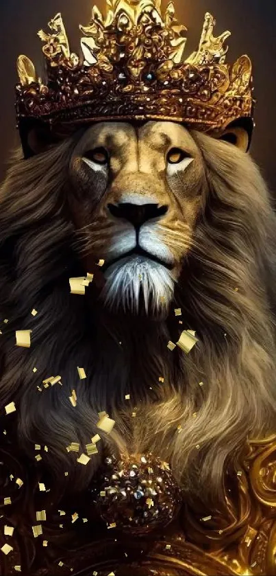 Majestic lion with a golden crown, showcasing royal elegance.